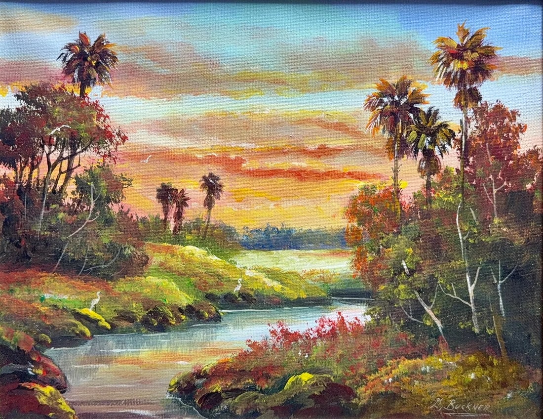 George Buckner, Oil on Canvas, American (1942-2002): Artist, Year: George Buckner, (1942-2002). Origin: American. Medium: Oil on canvas. Dimensions: 9.5'' x 12.5''; 13.5'' x 17''. Condition: Good overall. Provenance: In Private Collection by recent Inhe