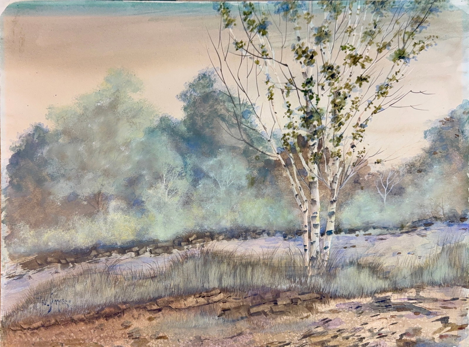 Paul Sawyier, Watercolor on Card Board, American (1865-1917): Artist, Year, Title: Paul Sawyier, (1865-1917). Origin: American. Medium: Watercolor on card board. Dimensions: 14'' x 20''. Condition: Good overall. Provenance: In Private collection. Additional Info