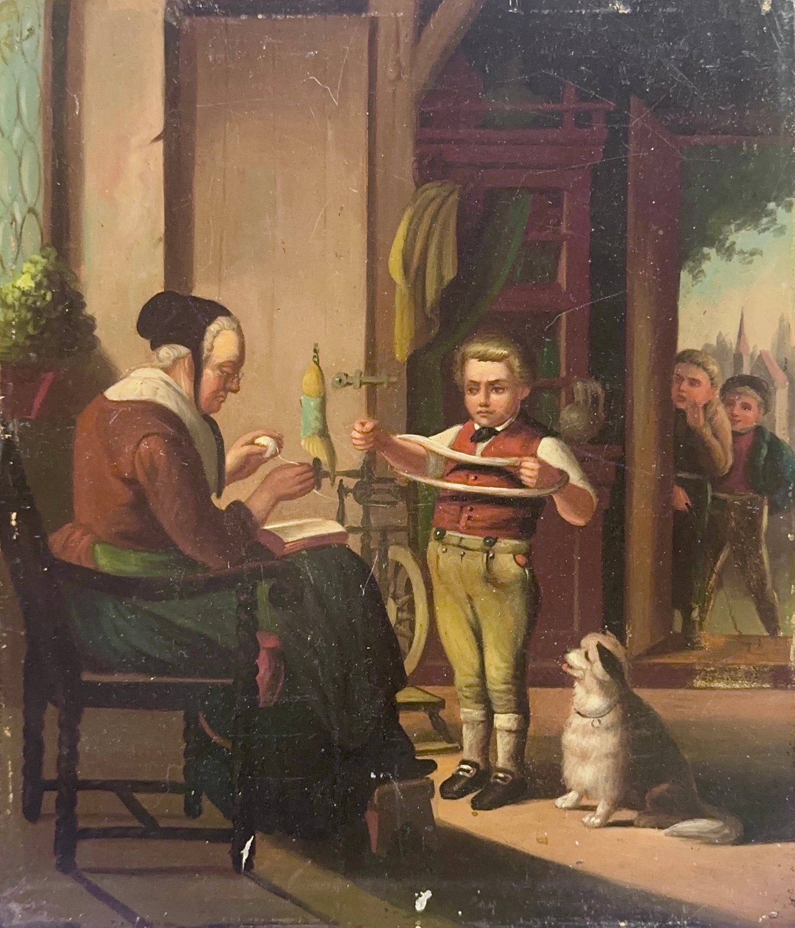 Mystery Artist, Oil on Copper, German (1819-1875), 'Winding Yarn': Artist, Year, Title: Mystery Artist, 'Winding Yarn'. Origin: European. Medium: Oil on Copper. Dimensions: 10'' x 8.5''. Condition: Good overall. Provenance: In private collection. Additional Informati