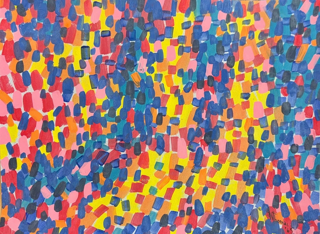 Alma Thomas, Acrylic on Paper, American (1891 - 1978): Artist, Year: Alma Thomas, (1891 - 1978). Origin: American. Medium: Acrylic on Paper. Dimensions: 12'' x 17''. Condition: Good overall. Provenance: Found in Local Estate. Additional Information: Signe