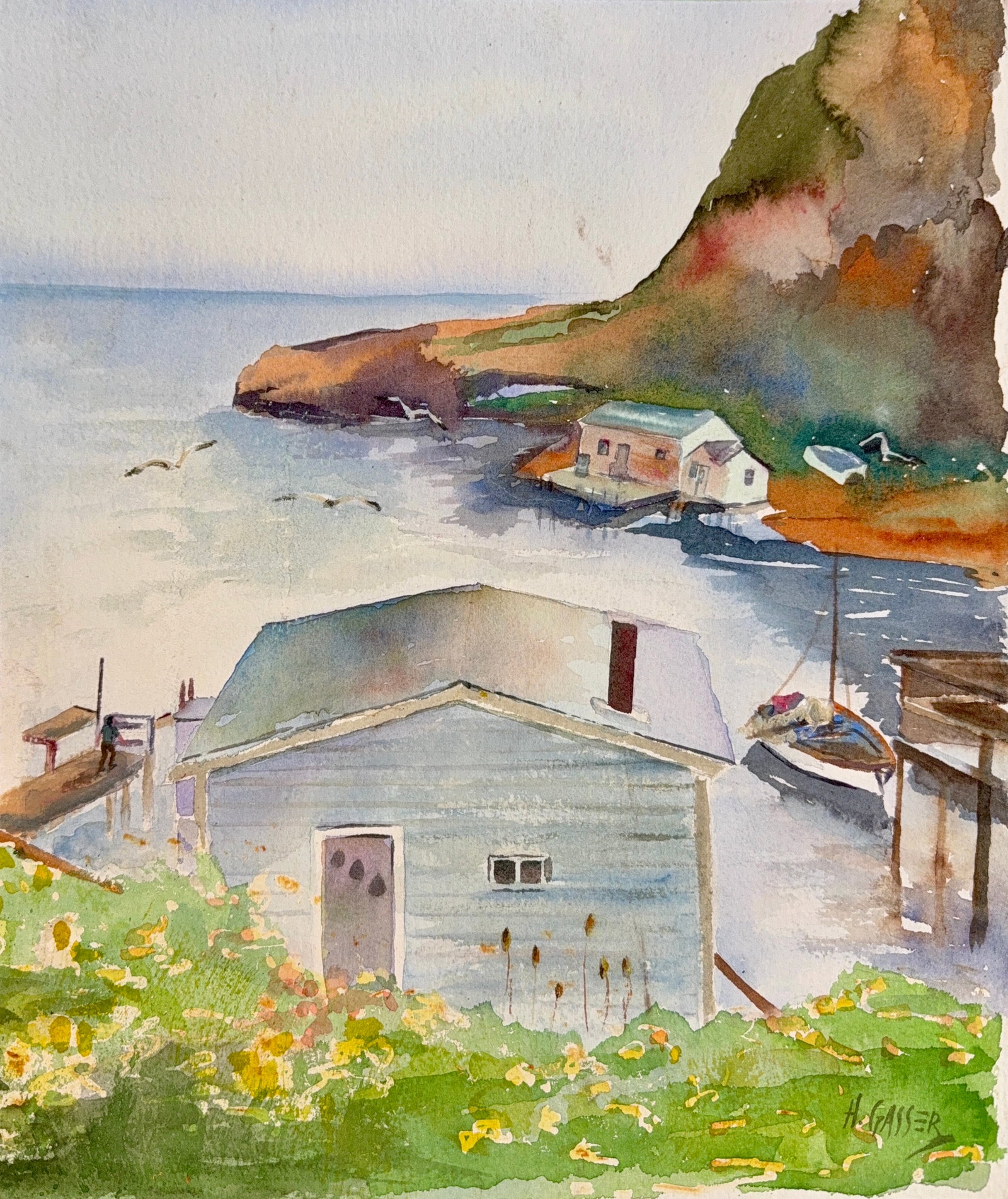 Henry Martin Gasser, Watercolor on Cardboard, American (1909-1981): Artist, Year, Title: Henry Martin Gasser, (1909-1981). Origin: American. Medium: Watercolor on cardboard. Dimensions: 14.5'' x 13''. Condition: Good overall. Provenance: In Private collection. Additio