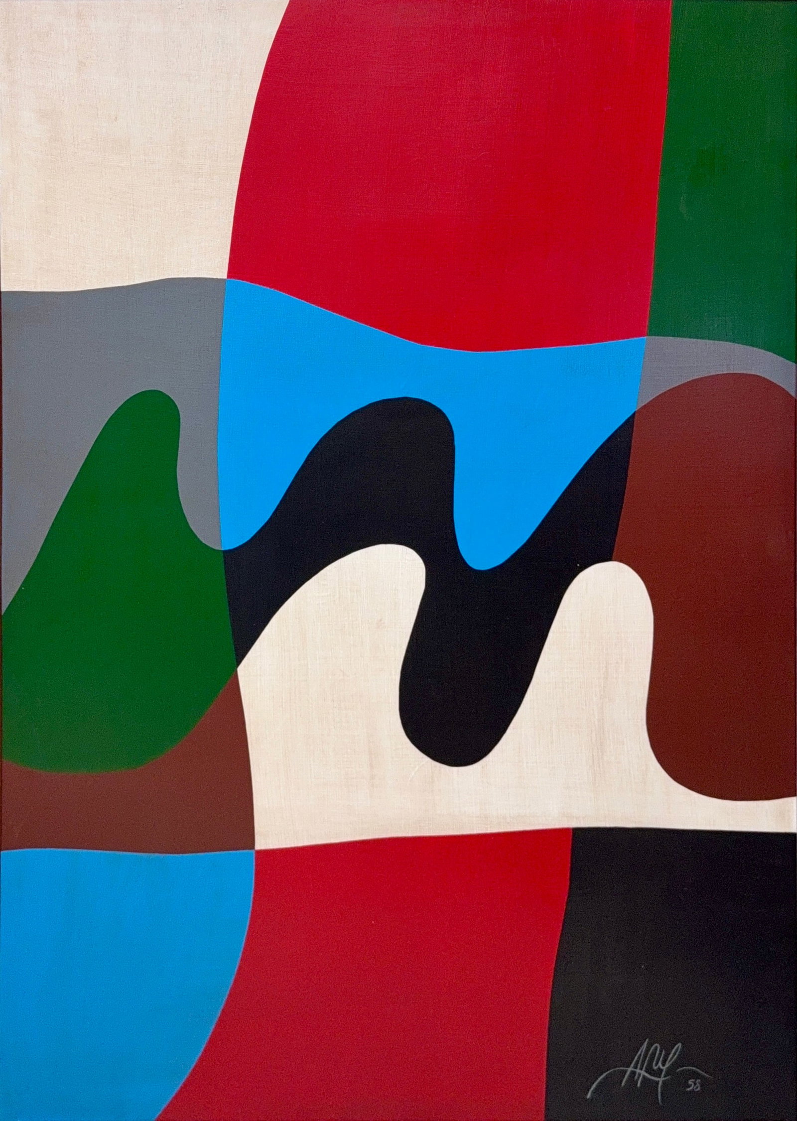 Jean Hans Arp, Oil on Canvas, French (1886-1966): Artist, Year, Title: Jean Hans Arp, (1886-1966). Origin: French. Medium: Oil on canvas. Dimensions: 47.5? x 35.5?. 49? x 37?. Condition: Good overall. Additional Information: Signed lower right corner