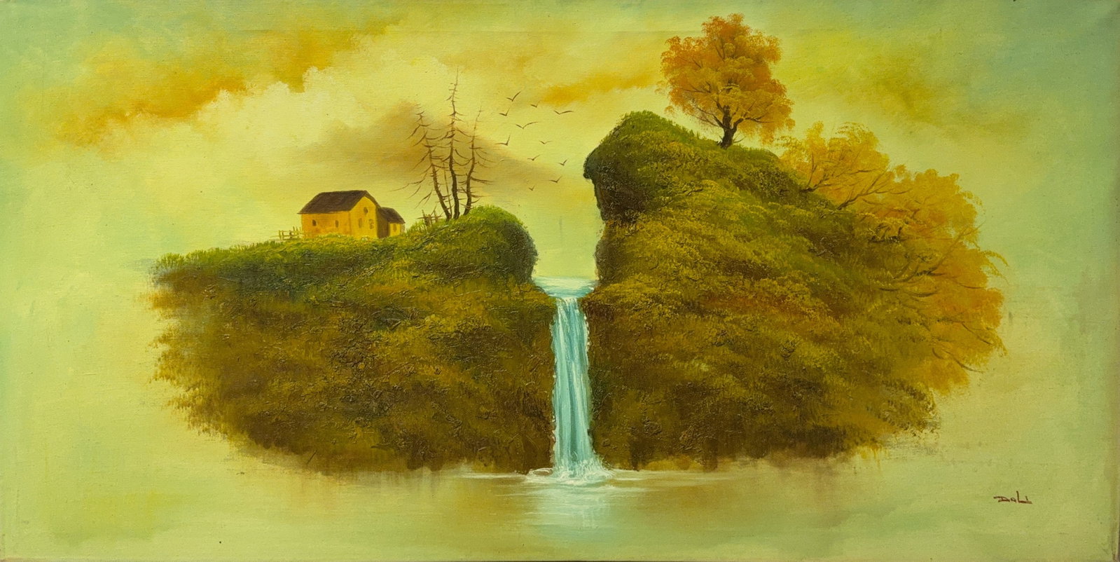 Salvador Dali, Oil/Acrylic/Mix-Media on Canvas, In the style of Dal? (1904-1989): Artist, Year, Title: Salvador Dali, (1904 - 1989). Origin: Spanish. Medium: Oil/Acrylic/Mix-Media on Canvas. Dimensions: 26? x 50''; 23.5? x 47.5?. Condition: Good overall. Additional Information: Sig