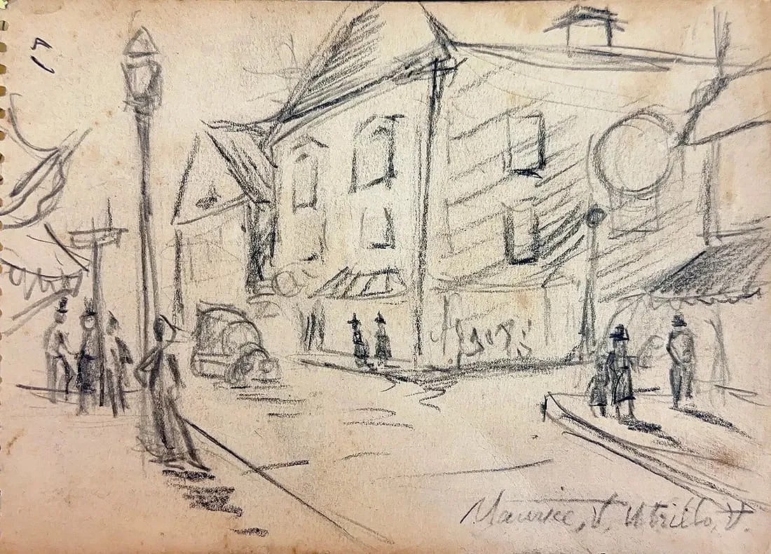 Maurice (Valadon) Utrillo, Pencil/Graphite on Paper, French (1883-1955): Artist, Year: Maurice (Valadon) Utrillo, (1883-1955). Origin: French. Medium: Pencil/graphite on paper. Dimensions: 5'' x 7''. Condition: Good overall. Provenance: In Private Collection by recent inhe