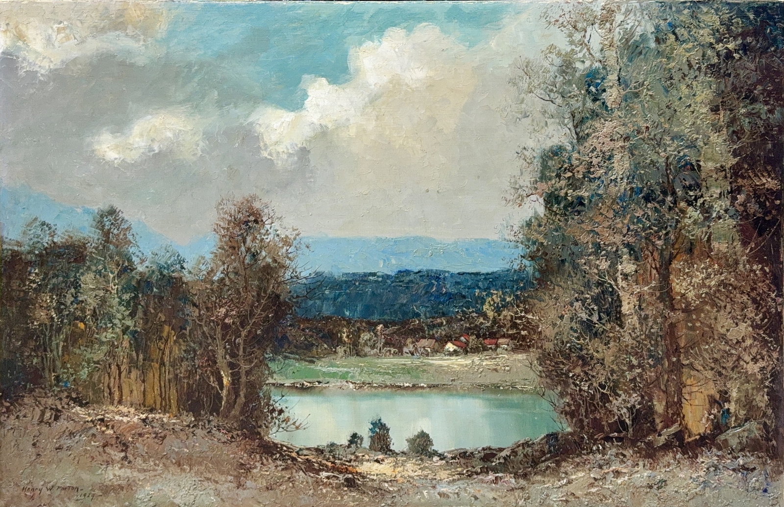 Henry Woodbridge Parton, Oil on Wood Board , American (1858-1933): Artist, Year, Title: Henry Woodbridge Parton, (1858-1933). Origin: American. Medium: Oil on wood board. Dimensions: 24? x 36?. Condition: Good overall. Additional Information: Signed lower left corner