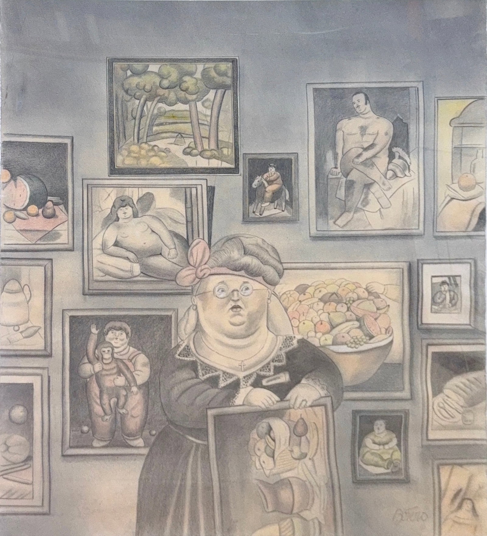 Fernando Botero, Pastel/Charcoal/Mix Media on Card Board (1932-2023) Attributed "Collector": Artist, Year, Title: Fernando Botero, (1932-2023) "THE COLLECTOR". Origin: Colombian. Medium: Pastel/charcoal/mix media on card board. Dimensions: 32.5” x 30”, 41” x 38.5”. Con