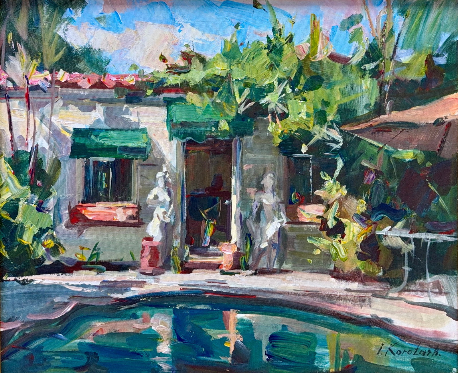 Igor Korotash, Oil on Canvas, Ukrainian-American (1957-Ongoing) "Roly's Pottery Studio": Artist, Year, Title: Igor Korotash, (1957-Ongoing), "Roly's Pottery Studio". Origin: Ukrainian-American. Medium: Oil on canvas. Dimensions: 23” x 29.5”. 31.5” x 37.5”. Conditio