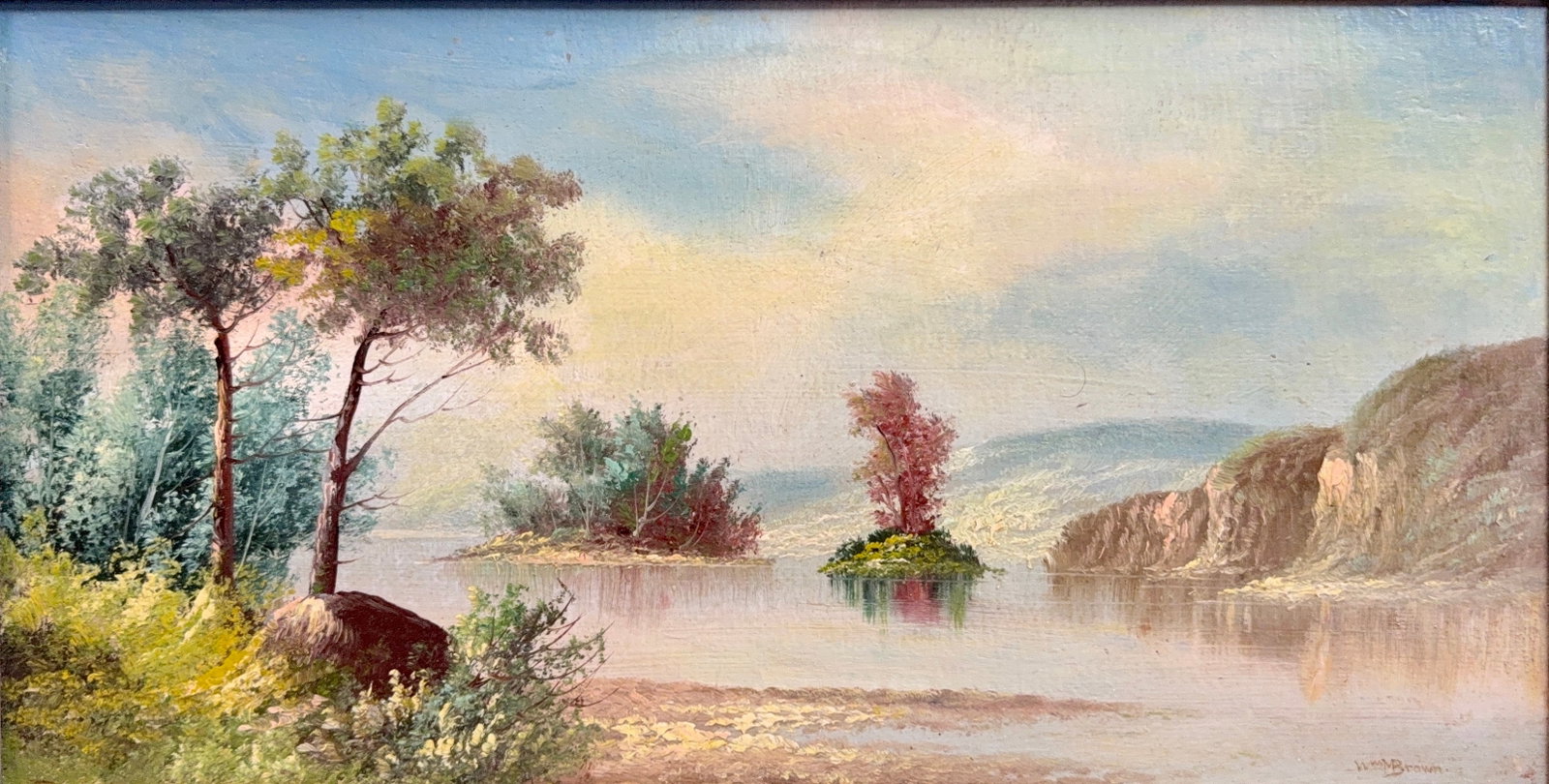 William Mason Brown, Oil on Wood Board, American (1828-1898): Artist, Year, Title: William Mason Brown, (1828-1898). Origin: American. Medium: Oil on wood board. Dimensions: 9.5” x 19”. 12.5” x 22”. Condition: Good overall. Additional Inf