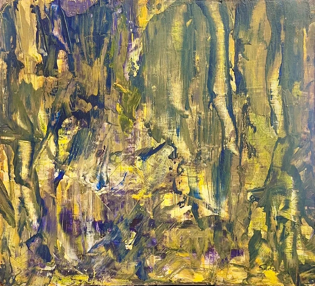 Behjat Sadr, Acrylic/Mix-Media on Card Board, Iranian (1924 - 2009): Artist, Year: Behjat Sadr, (1924 - 2009). Origin: Iranian. Medium: Acrylic/Mix-Media on Card Board. Dimensions: 12'' x 13.5''. Condition: Good overall. Provenance : IN PRIVATE COLLECTION. Purchased fr