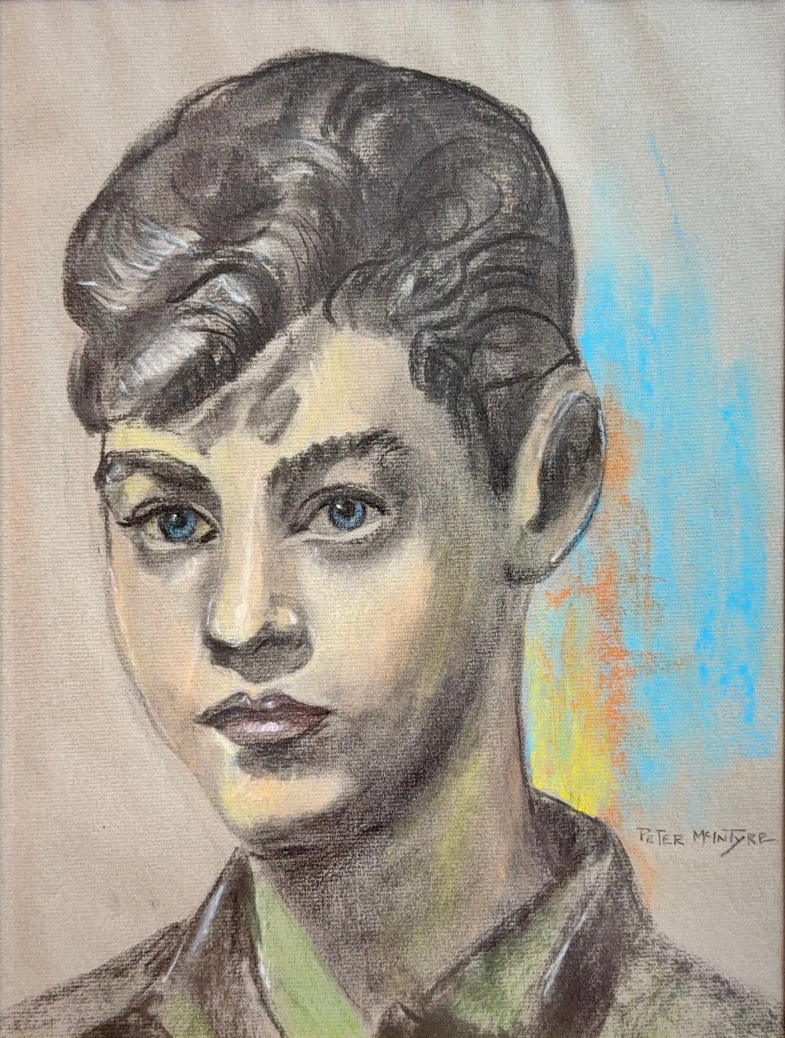 Peter McIntyre, Charcoal/ Pastel/ Mix Media on Paper, New Zealand (1910-1995): Artist, Year, Title: Peter McIntyre, (1910-1995). Origin: New Zealand. Medium: Dimensions: 13” x 10”. 21.5” x 17.5”. Condition: Good overall. Additional Information: Signed low