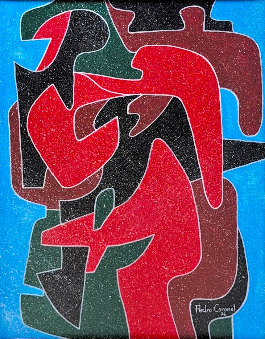 Pedro Coronel, Oil on Canvas, Mexican (1923-1985) "Paris Movement": Artist, Year, Title: Pedro Coronel, (1923-1985) "Paris Movement". Origin: Mexican. Medium: Oil on Canvas. Dimensions: 19.5" x 15.5"; 28" x 24". Condition: Good overall. Provenance: In Private collecti
