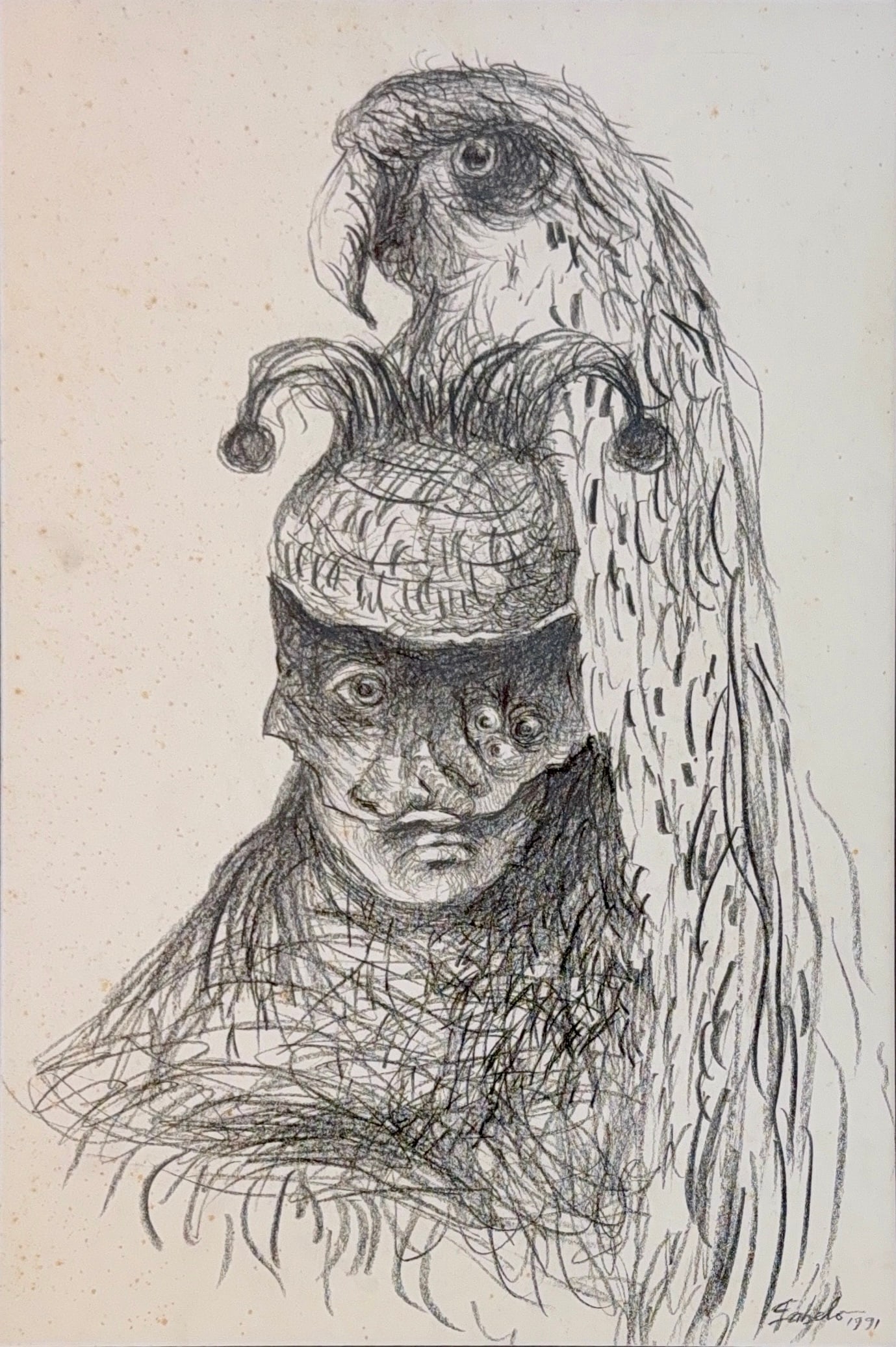 Roberto Fabelo, Crayon on Board, Cuban (1950-Ongoing): Artist, Year, Title: Roberto Fabelo, (1950-Ongoing). Origin: Cuban. Medium: Crayon on board. Dimensions: 23.5” x 15.5”. 32.5” x 24.5”. Condition: Good overall. Additional Infor