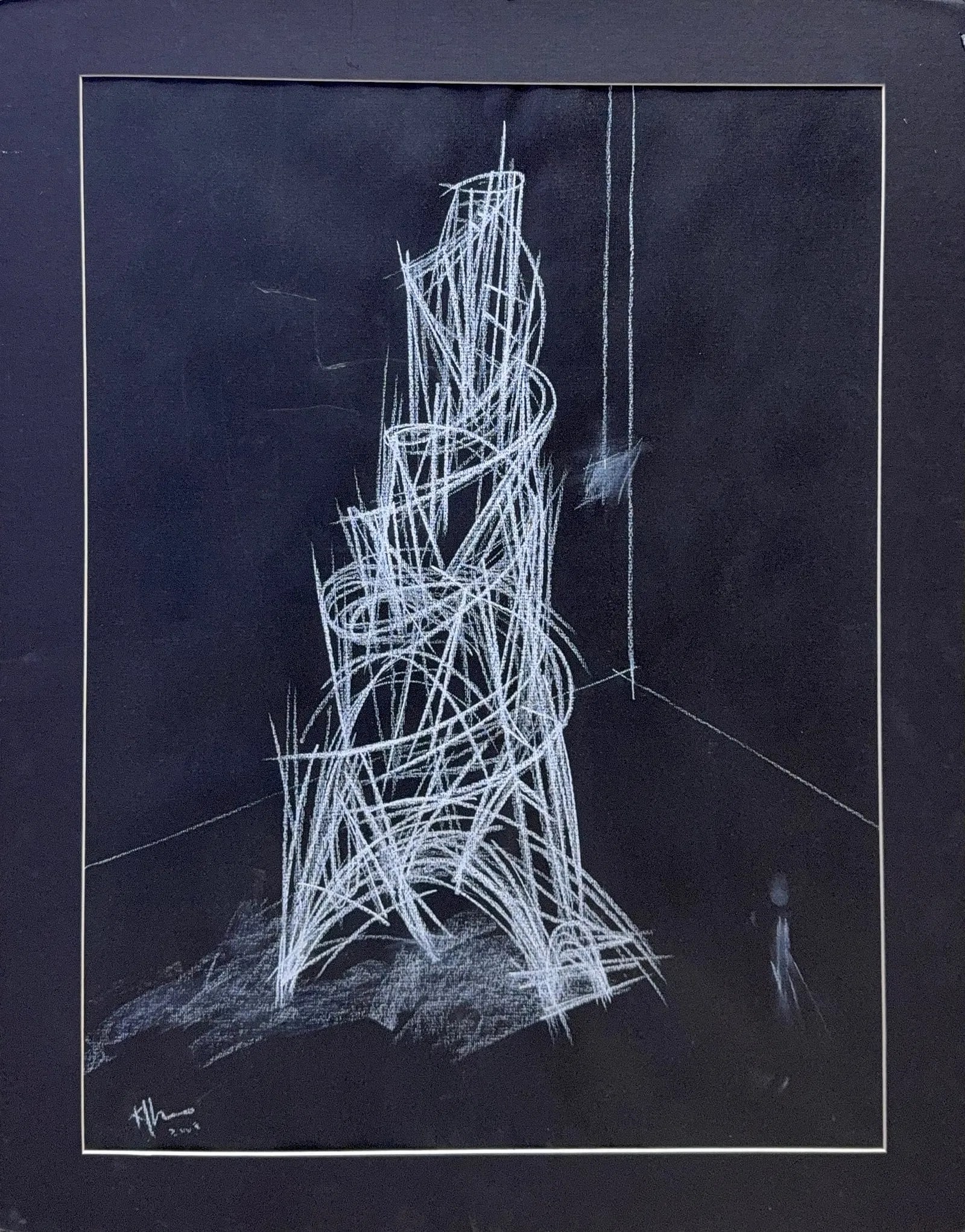 (Kcho) Alexis Leiva Machado, Crayon on Paper, Cuban (1970-Ongoing): Artist, Year: Alexis Leiva Machado, (1970-Ongoing). Origin: Cuban. Medium: Crayon on paper. Dimensions: 25” x 19”. Condition: Good overall. Additional Information: Signed lower left corner