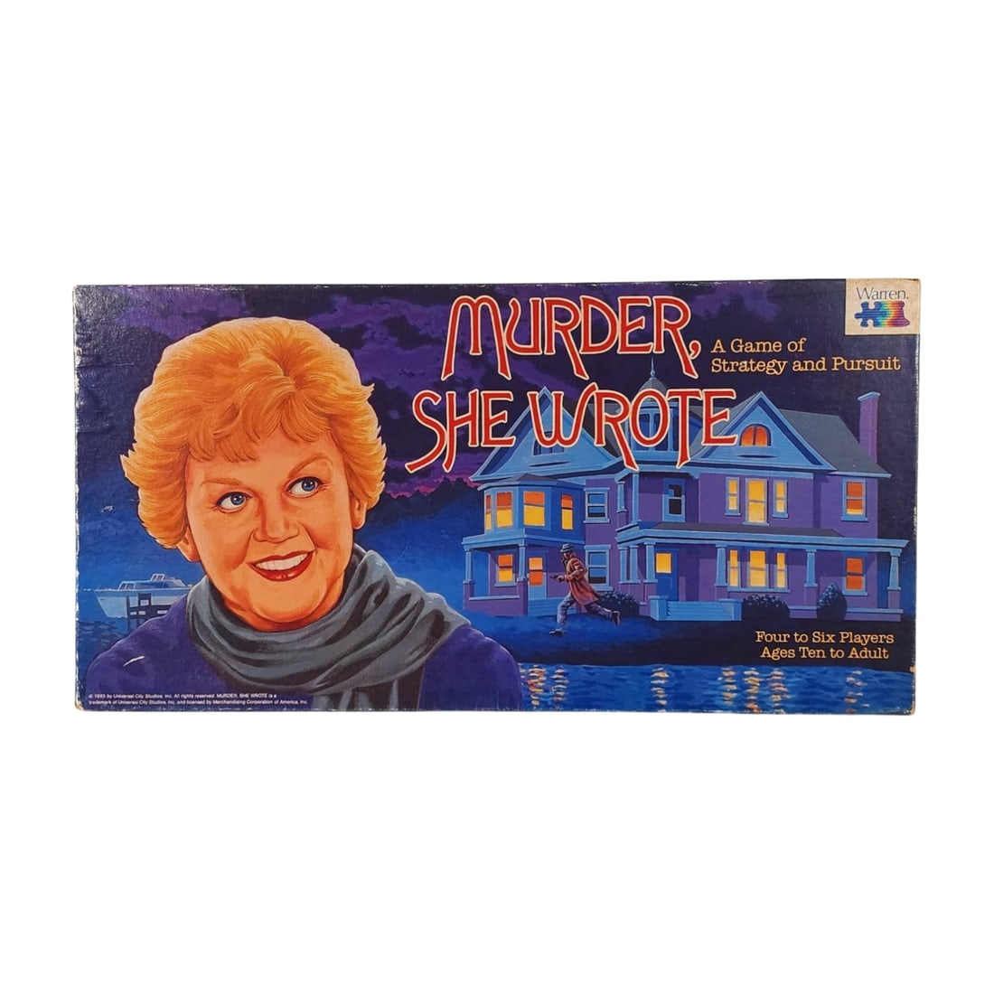 Vintage 1985 Murder She Wrote Board Game: Vintage Murder She Wrote board game with Angela Lansbury graphic. 1985 Warren Games. Measures 19" x 9/ 3/4" x 2" box.