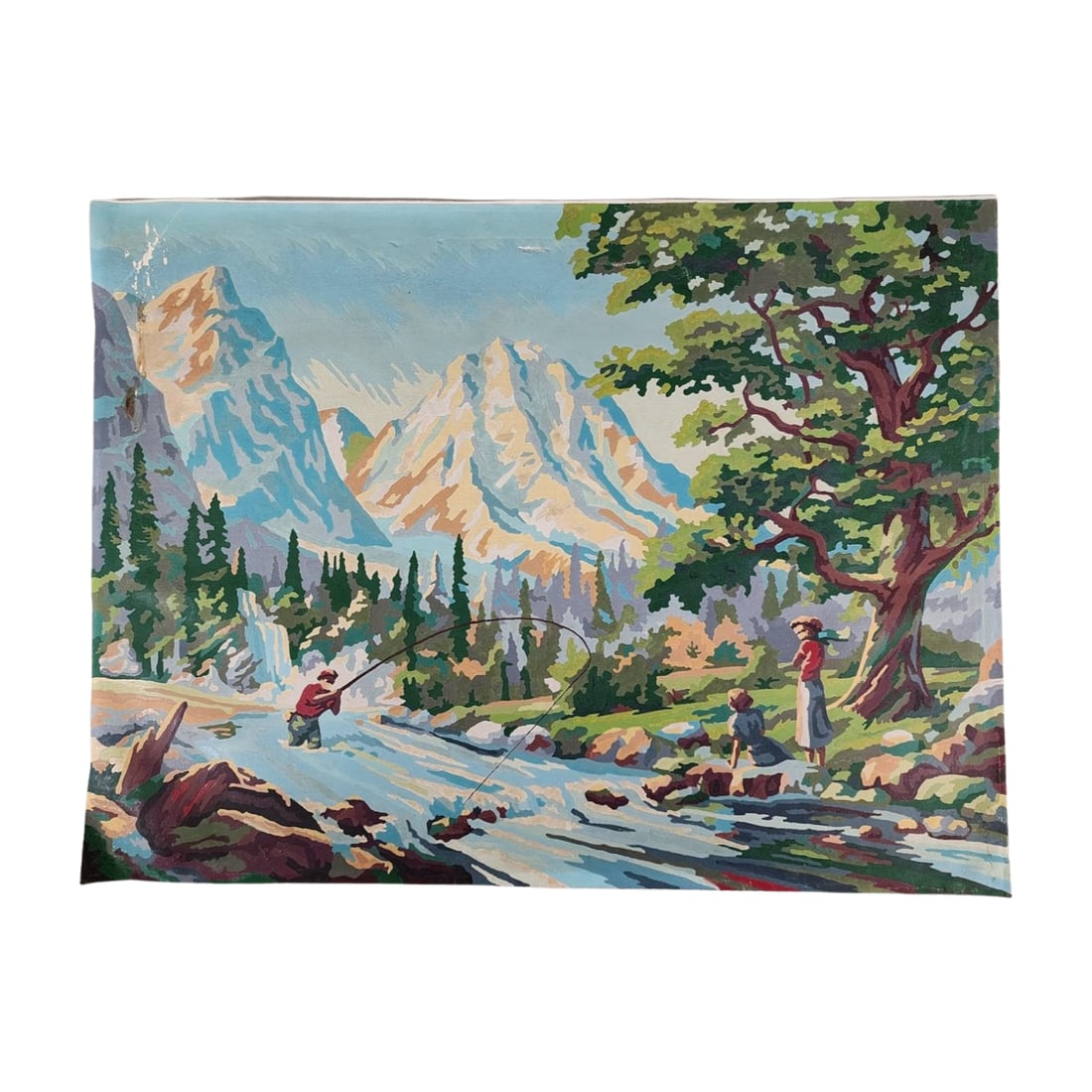 Vintage Paint By Number River Fishing Painting Mid Century Cabin Decor: Vintage Paint By Number River Fishing Painting Mid Century Cabin Decor. Measures 18" x 23 3/4" on un-backed canvas.