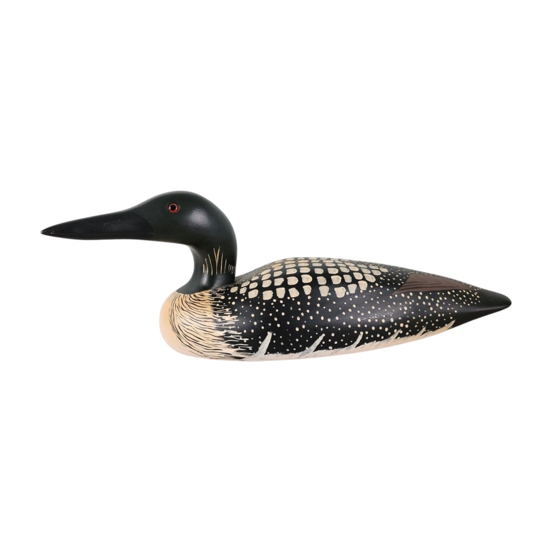Vintage Loon Decoy H. Heap III 1981: Vintage Loon wood carved and hand painted detailed Loon duck decoy sculpture signed H. Heap III 1981. Measures 5 3/4" x 16 1/4" x 5 3/4".