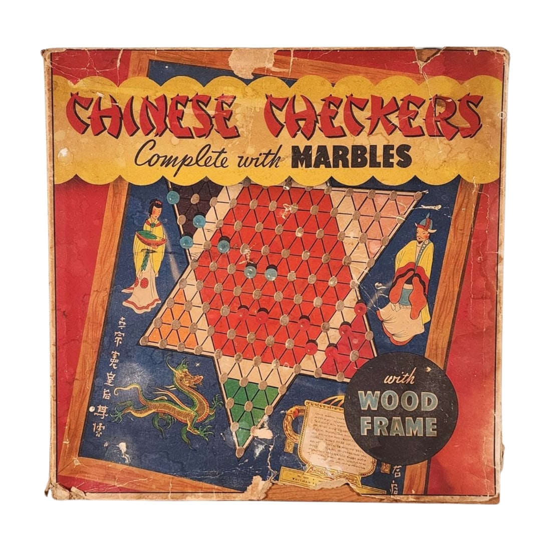Vintage Chinese Checkers Board No. 5609: Vintage Whitman Publishing Chinese Checkers board with original sleeve cover. Measures 16 7/8" x 16 7/8".