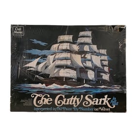Vintage Mid Century Black Velvet The Cutty Sark Clipper Ship Painting