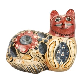 Large Tonala Mexican Folk Art Pottery Cat Sculpture