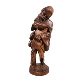 Vintage Wood Carved Folk Art Traveler Figure Sculpture