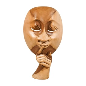 Vintage Indonesian Hibiscus Wood Carved Mask Sculpture