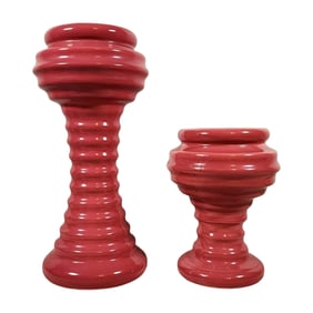 Post Modern JARU Art Pottery Candle Stands Mauve