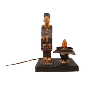 Art Deco Asian Chinamen Metal Table Lamp