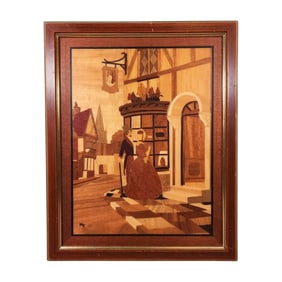 Wood Inlay Victorian Town Artwork