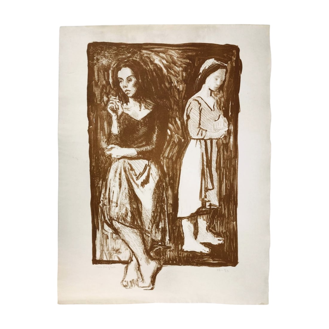 Moses Soyer 'The Dancers' Signed Lithograph Art Print: Vintage "The Dancers" art print signed by Moses Soyer on thin stock paper. Measures 18 3/8" x 23 1/4".