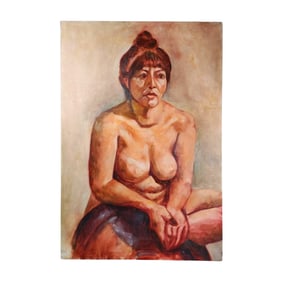 Vintage Mid Century Modern Impressionist Nude Woman Art Portrait on Canvas