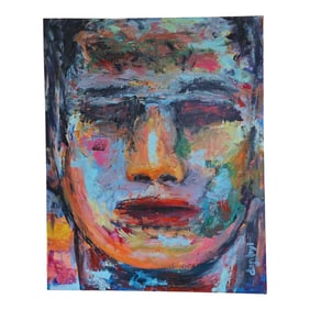 Large 4' x 5' Modernist Abstract Face Painting on Canvas Signed