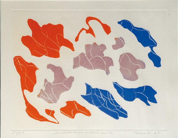 Giulio Turcato (1912-1995): Composizione motivi viola eseguito nel 1968 acquaforte/acquatinta firmato e datato in basso a destra Dimensione: 25x32 cm.