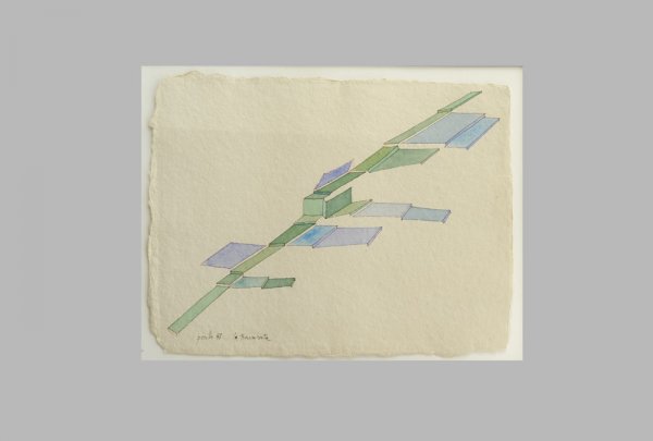 Achille Perilli (1927): La traversata china e acquarello su carta firma, anno e titolo eseguita nel 1987 Dimensione: 28x35 cm.