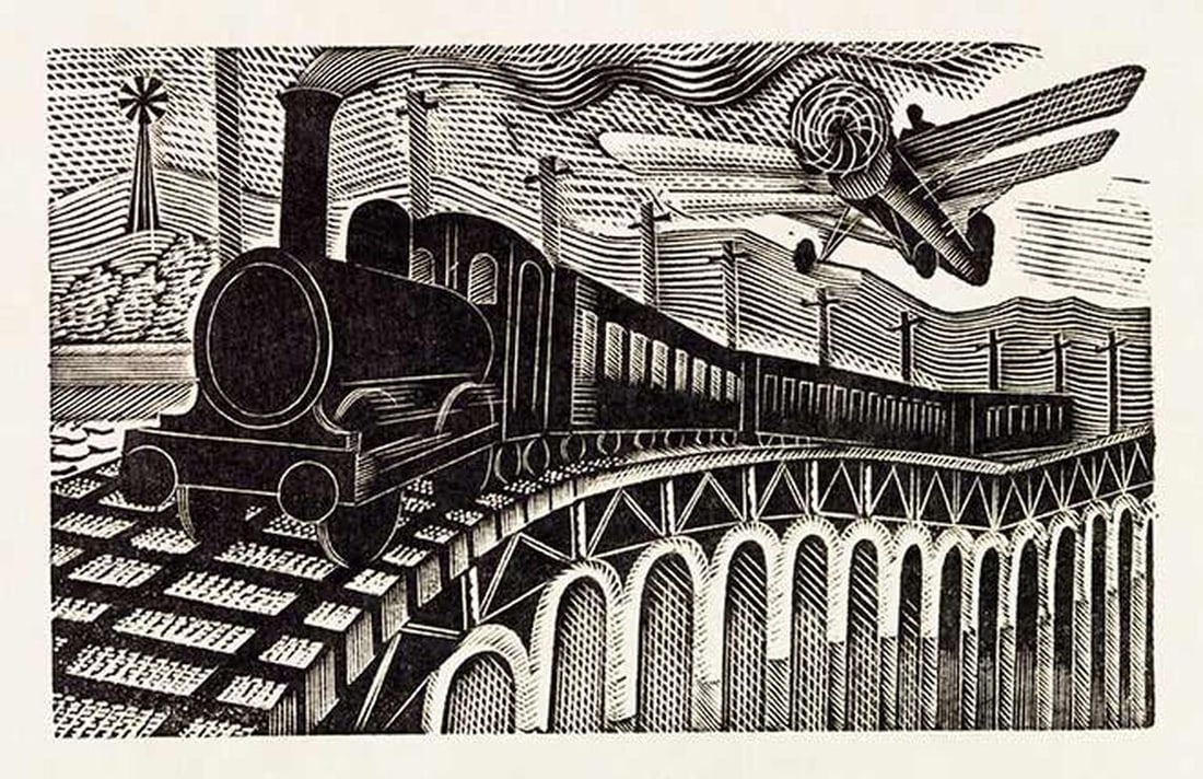 Eric William Raviolous (British, 1903-1942) Aeroplane Flying over a Train, "1935" Print (1 of 5)