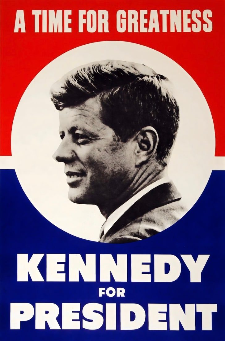 Political Poster, John F. Kennedy: Political Poster, John F. Kennedy. Bonded to fabric. Large size. Please be aware that all lots in our auctions are sold "AS IS," in accordance with the Terms & Conditions of the Auction. Condition des
