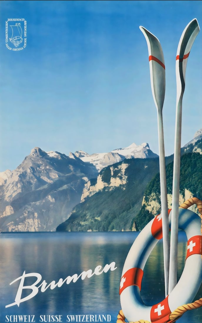 Switzerland Poster: Switzerland Poster. Bonded to fabric. Large size. Please be aware that all lots in our auctions are sold "AS IS," in accordance with the Terms & Conditions of the Auction. Condition descriptions and p
