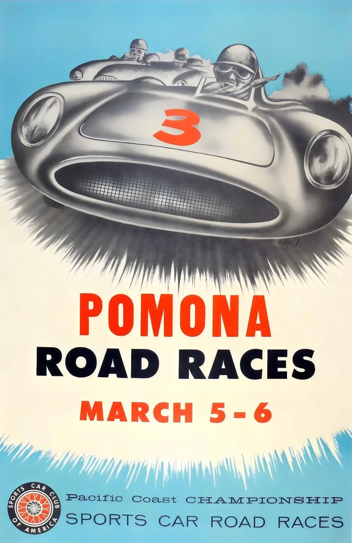 Pomona Race Championship Poster: Pomona Race Championship Poster. Bonded to fabric. Large size. Please be aware that all lots in our auctions are sold "AS IS," in accordance with the Terms & Conditions of the Auction. Condition descr