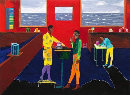 Lubaina Himid (British, b.1954) Three Architects, "2019" Print: Lubaina Himid (British, b.1954) Three Architects, "2019" Print. 22.90 x 31.35 inches. Please be aware that all lots in our auctions are sold "AS IS," in accordance with the Terms & Conditions of the A