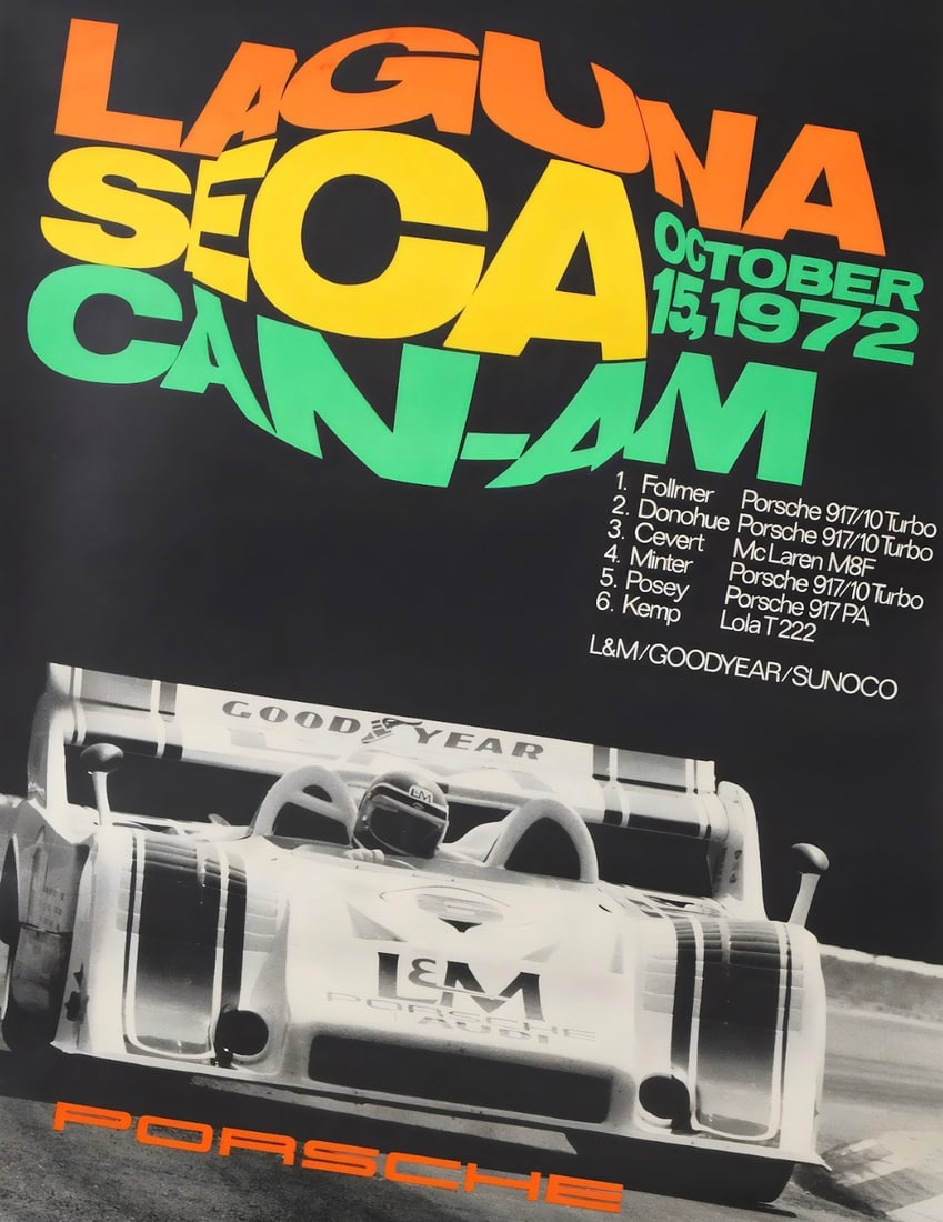 Porsche Racing Poster: Porsche Racing Poster. Bonded to fabric. Large size. Please be aware that all lots in our auctions are sold "AS IS," in accordance with the Terms & Conditions of the Auction. Condition descriptions an