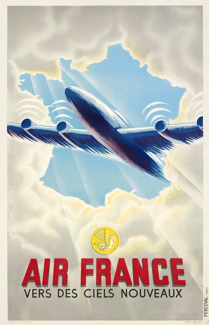 Air France Poster: Air France Poster. Bonded to fabric. Large size. Please be aware that all lots in our auctions are sold "AS IS," in accordance with the Terms & Conditions of the Auction. Condition descriptions and pr