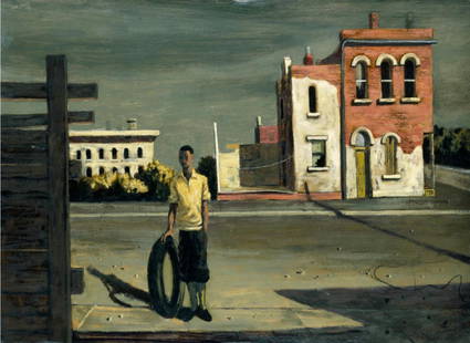 Hughie Lee Smith (American, 1915-1999) Boy with Tire, "1952" Print: Hughie Lee Smith (American, 1915-1999) Boy with Tire, "1952" Print. 30.00 x 22.00 inches. Please be aware that all lots in our auctions are sold "AS IS," in accordance with the Terms & Conditions of t