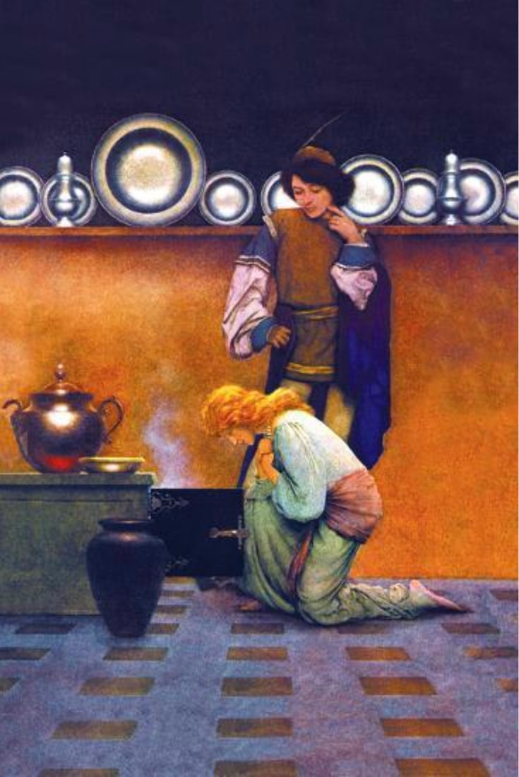 Maxfield Parrish (1870-1966): Maxfield Parrish (1870-1966). Checking the Tarts Print. 53.00 x 35.00 inches. Please be aware that all lots in our auctions are sold "AS IS," in accordance with the Terms & Conditions of the Auction.