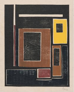 Lygia Pape (Brazilian, 1927-2004): Lygia Pape (Brazilian, 1927-2004). Tecelare, "1954" Print. 8.50 x 10.75 inches. Bonded to fabric. Please be aware that all lots in our auctions are sold "AS IS," in accordance with the Terms & Conditi
