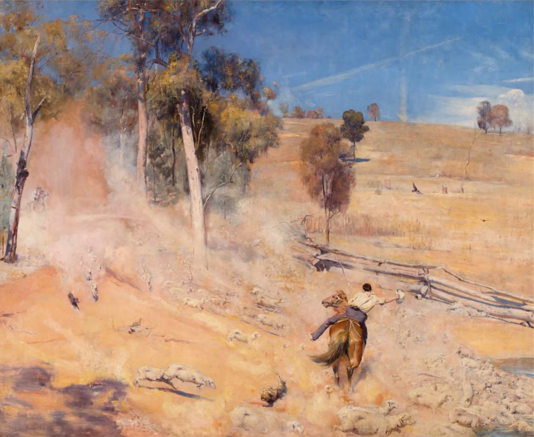 Tom Roberts (Australian, 1856-1931): Tom Roberts (Australian, 1856-1931). A Break Away! "1891" Print. 11.60 x 16.50 inches. Please be aware that all lots in our auctions are sold "AS IS," in accordance with the Terms & Conditions of the