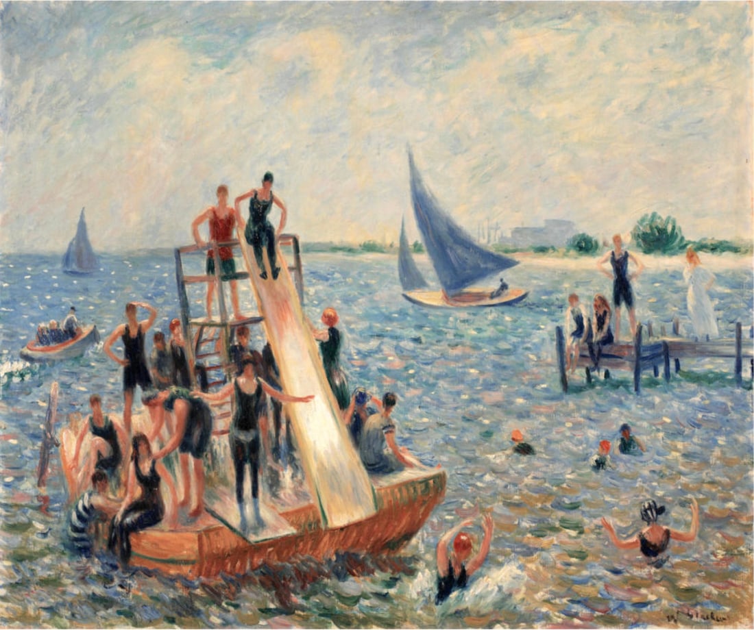William James Glackens (American, 1870-1938): William James Glackens (American, 1870-1938). The Raft, "1915" Print. 29.50 x 24.50 inches. Please be aware that all lots in our auctions are sold "AS IS," in accordance with the Terms & Conditions of