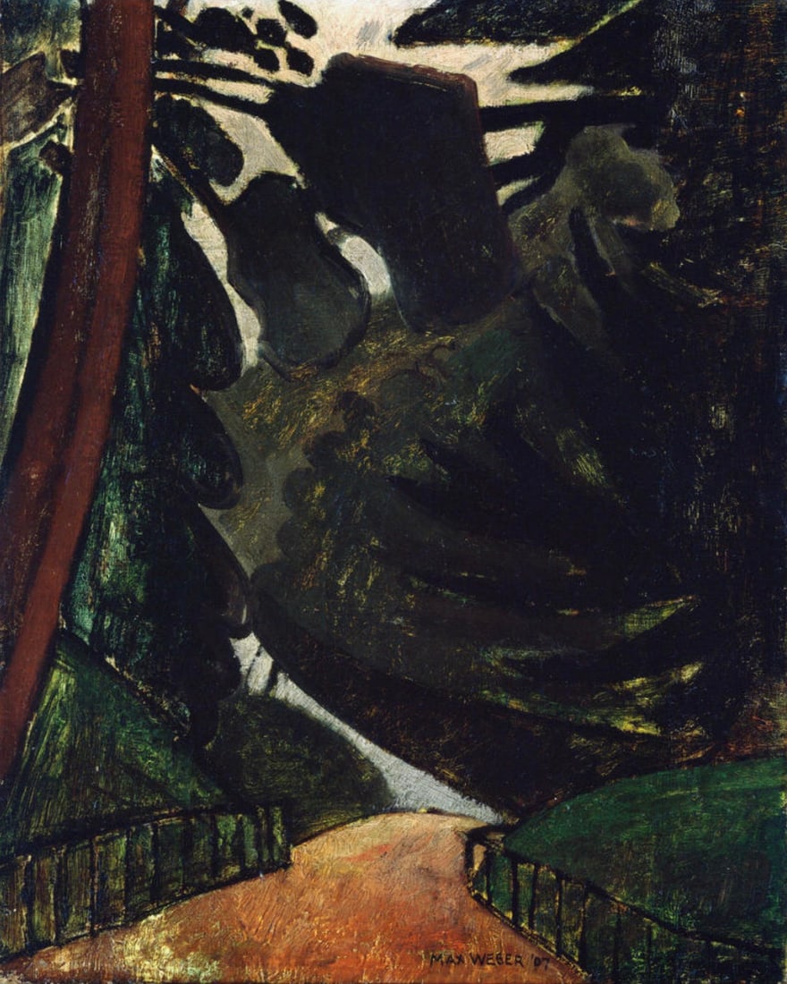 Max Weber (American, 1881-1961): Max Weber (American, 1881-1961). Path in the Woods, "1907" Print. Marked in the print on the bottom. Not hand marked. 23.80 x 29.80 inches. Please be aware that all lots in our auctions are sold "AS I