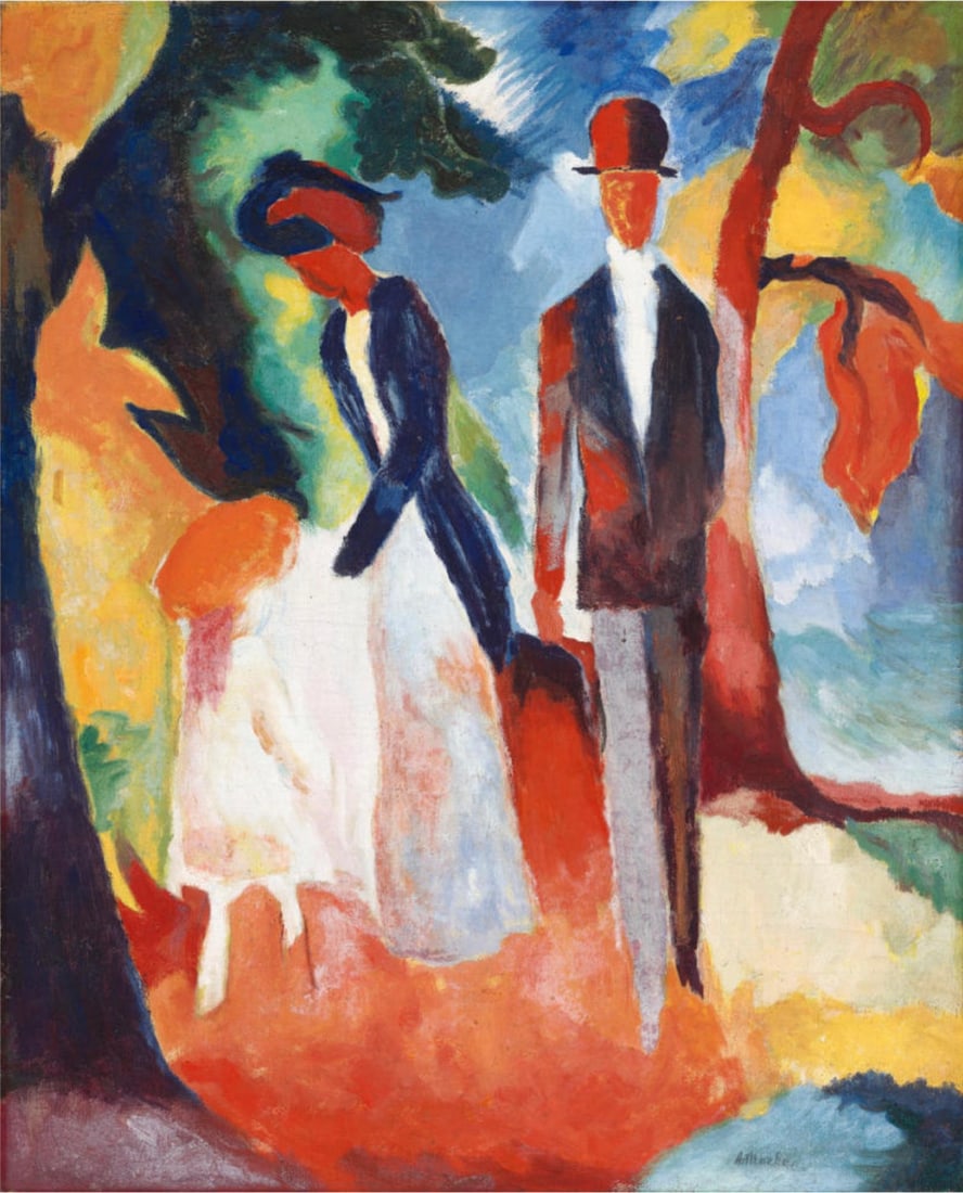 August Macke (German, 1887-1914): August Macke (German, 1887-1914). People by the Blue Lake, "1913" Print. 24.00 x 29.75 inches. Please be aware that all lots in our auctions are sold "AS IS," in accordance with the Terms & Conditions