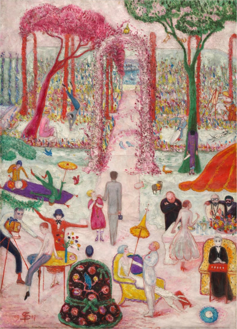 Florine Stettheimer (American, 1871-1944): Florine Stettheimer (American, 1871-1944). Sunday Afternoon in the Country, "1917" Print. 28.50 x 39.50 inches. Marked in the plate on the bottom left hand side. Please be aware that all lots in our a
