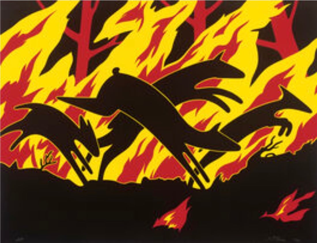 Nicholas Monro (British, 1936-2022): Nicholas Monro (British, 1936-2022). Animals Running Through Fire, "1970" Print. 9.50 x 12.25 inches. Please be aware that all lots in our auctions are sold "AS IS," in accordance with the Terms & Con