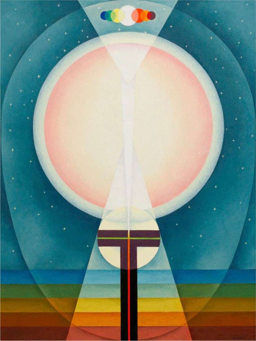 Emil James Bisttram (1895-1976): Emil James Bisttram (1895-1976). Oversoul, "1941" Print. 30.00 x 40.00 inches. Please be aware that all lots in our auctions are sold "AS IS," in accordance with the Terms & Conditions of the Auction.